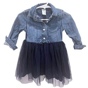 NWOT OshKosh B’Gosh Girls Size 18 months Denim Button Up & Navy Tulle Baby Dress